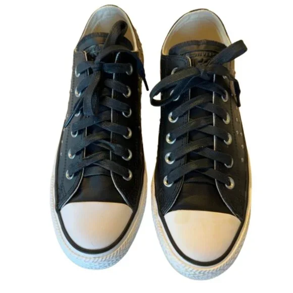 Converse All Star Womens Size 9 Black Leather with Silver Metal Studs - Picture 4 of 13
